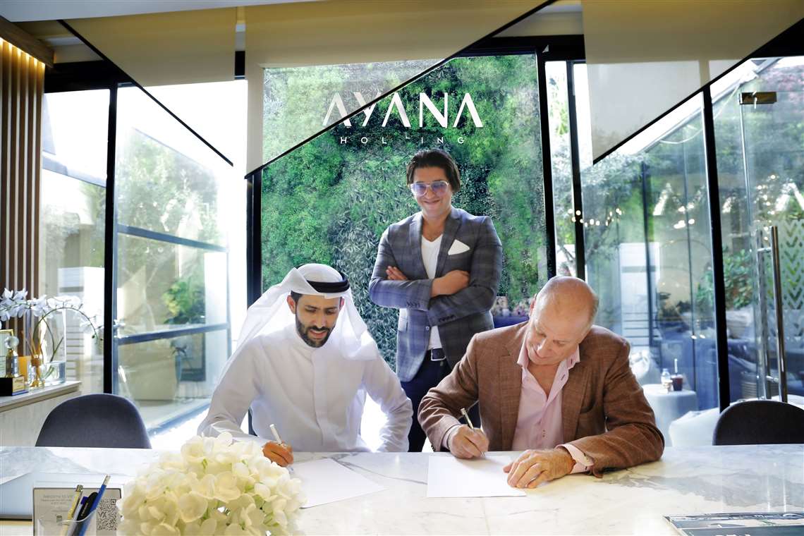 Left to right: Abdullah Bin Lahej Chairman of Ayana Holding, Hamid Kerayechian, CEO of Ayana Holding and Jean Marsan, Founder of Marsan Real Estate Group.