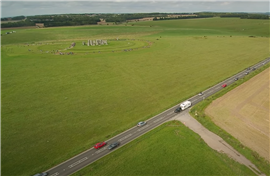 Aerial view of Stonehenge and the A303