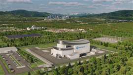 An artist’s rendering shows Westinghouse’s planned AP300 small modular nuclear power reactor, which the company officially unveiled on May 4, 2023, and hopes will be built in the United States and around the world.
