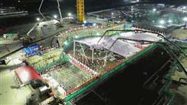The first concrete pour at unit one of the Linjiang nuclear power plant 