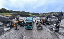 Zero-emission solutions by Volvo CE and Volvo Trucks on site in Durham, UK, with CRH company Tarmac