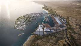 Digital render of how the Port of Neom and Oxagon will look