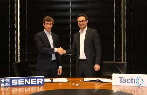 Jorge Sengadorta Cudós, CEO of Sener Group and Ben Neary, CEO of Tactix shaking hands