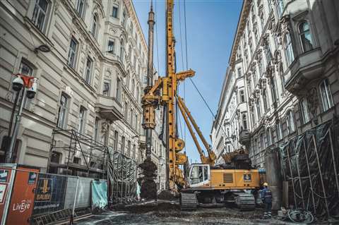 Drilling equipment in use in a city