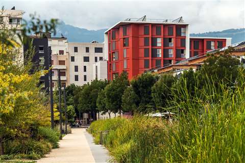 Houses and vegitation in the eco district of 'Bonne' in Grenoble, France