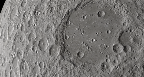 A close-up image of the surface of the moon